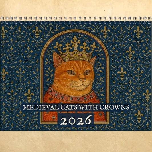 🔥Early Christmas Sale 50% OFF - 🐱🗓️Medieval Cats with Crowns Calendar 2026 (♻️Free PDF Included!)
