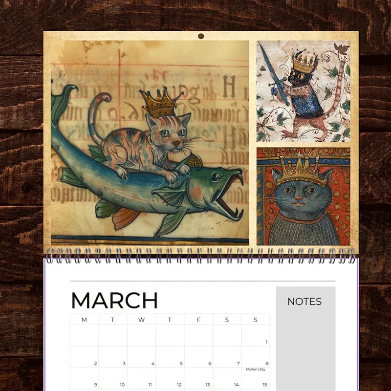 🔥Early Christmas Sale 50% OFF - 🐱🗓️Medieval Cats with Crowns Calendar 2026 (♻️Free PDF Included!)