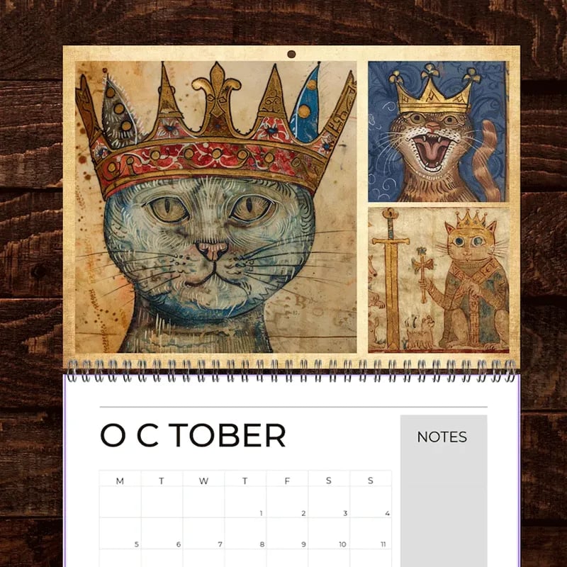 🔥Early Christmas Sale 50% OFF - 🐱🗓️Medieval Cats with Crowns Calendar 2026 (♻️Free PDF Included!)