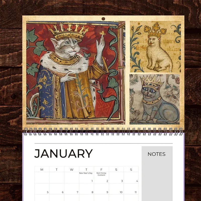 🔥Early Christmas Sale 50% OFF - 🐱🗓️Medieval Cats with Crowns Calendar 2026 (♻️Free PDF Included!)