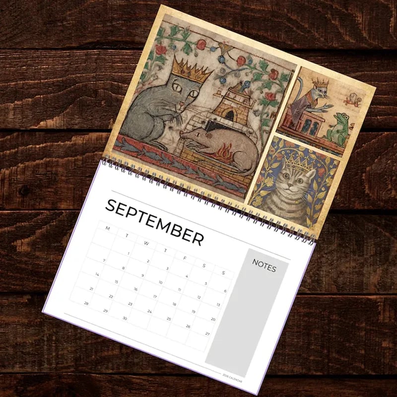 🔥Early Christmas Sale 50% OFF - 🐱🗓️Medieval Cats with Crowns Calendar 2026 (♻️Free PDF Included!)