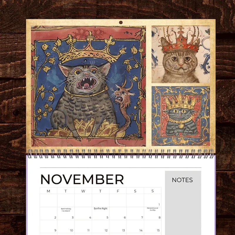 🔥Early Christmas Sale 50% OFF - 🐱🗓️Medieval Cats with Crowns Calendar 2026 (♻️Free PDF Included!)