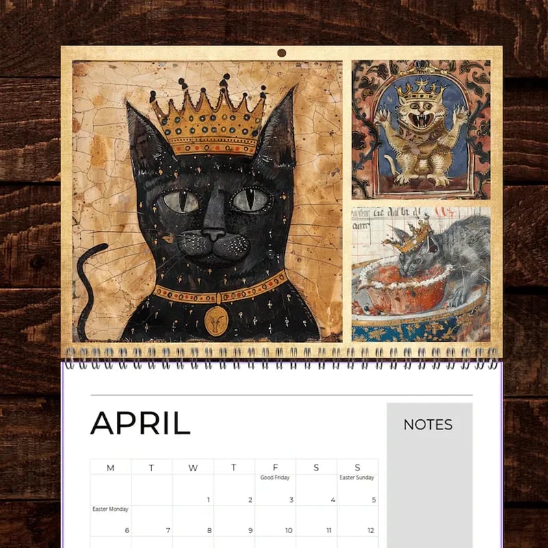 🔥Early Christmas Sale 50% OFF - 🐱🗓️Medieval Cats with Crowns Calendar 2026 (♻️Free PDF Included!)
