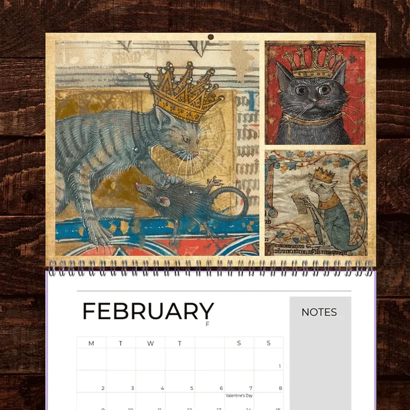 🔥Early Christmas Sale 50% OFF - 🐱🗓️Medieval Cats with Crowns Calendar 2026 (♻️Free PDF Included!)