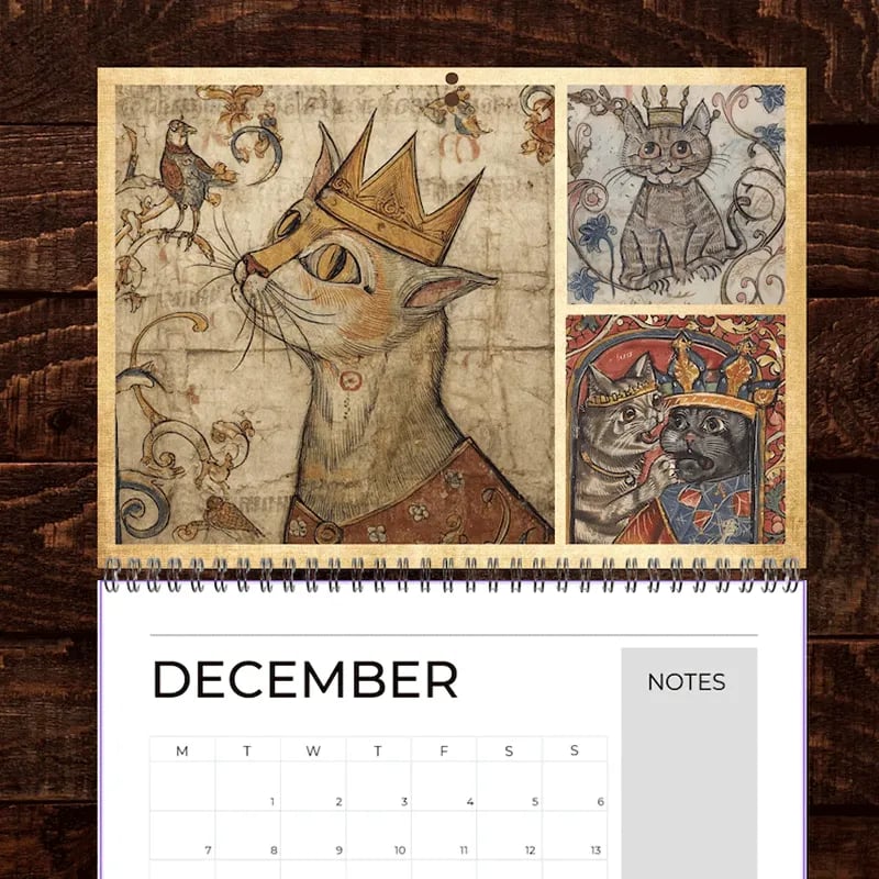 🔥Early Christmas Sale 50% OFF - 🐱🗓️Medieval Cats with Crowns Calendar 2026 (♻️Free PDF Included!)